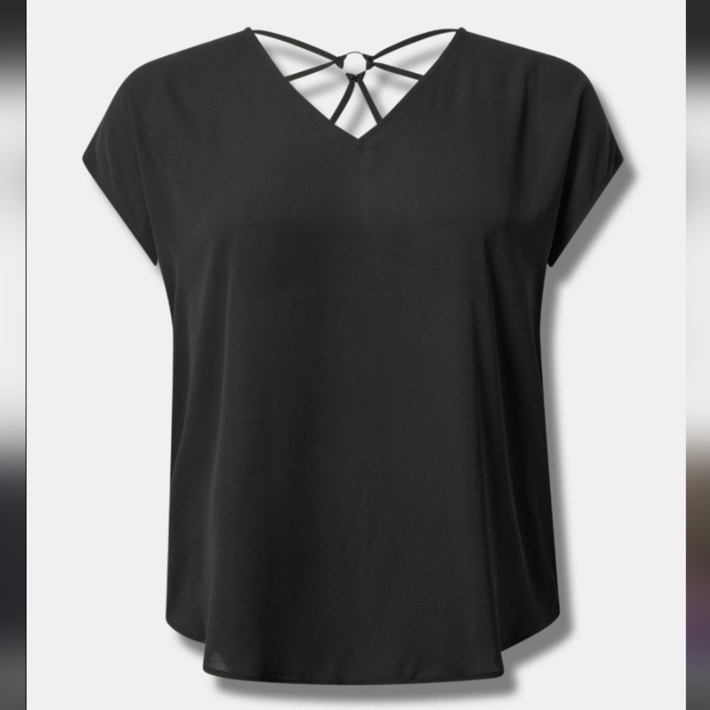 Women's Black V-Neck Strappy Back Top